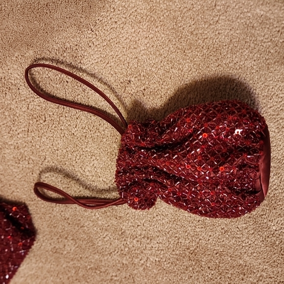 3 piece Ann Taylor burgundy silk skirt size 8, sequin top size 10 & handbag - Picture 9 of 10